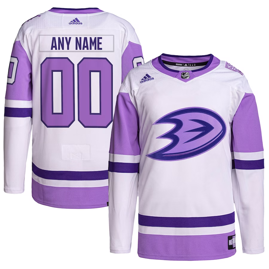 Men's Anaheim Ducks White/Purple Hockey Fights Cancer Primegreen Authentic Custom Jersey