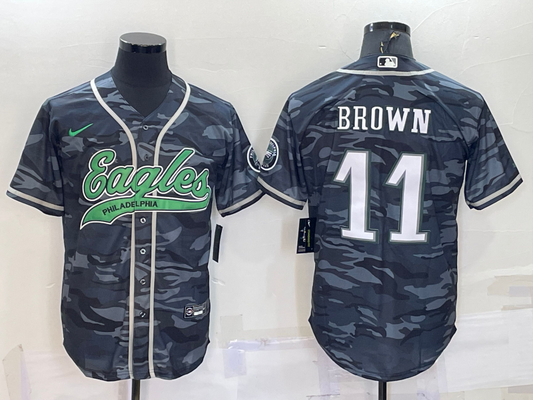 Men's Philadelphia Eagles A.J. Brown #11 Grey Camouflage Game Jersey Joint Edition