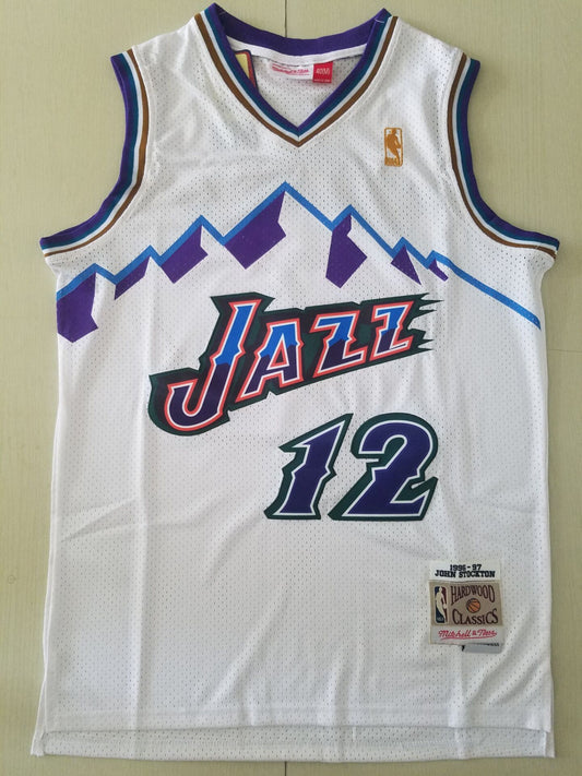 Men's Utah Jazz John Stockton White 1996-97 Hardwood Classics Swingman Jersey