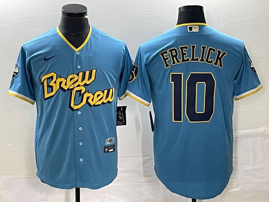 Men's Milwaukee Brewers Sal Frelick #10 Powder Blue 2022 City Connect Replica Player Jersey