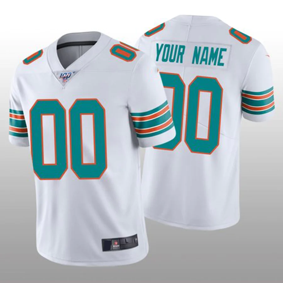 Custom Miami Dolphins White Alternate Game Jersey