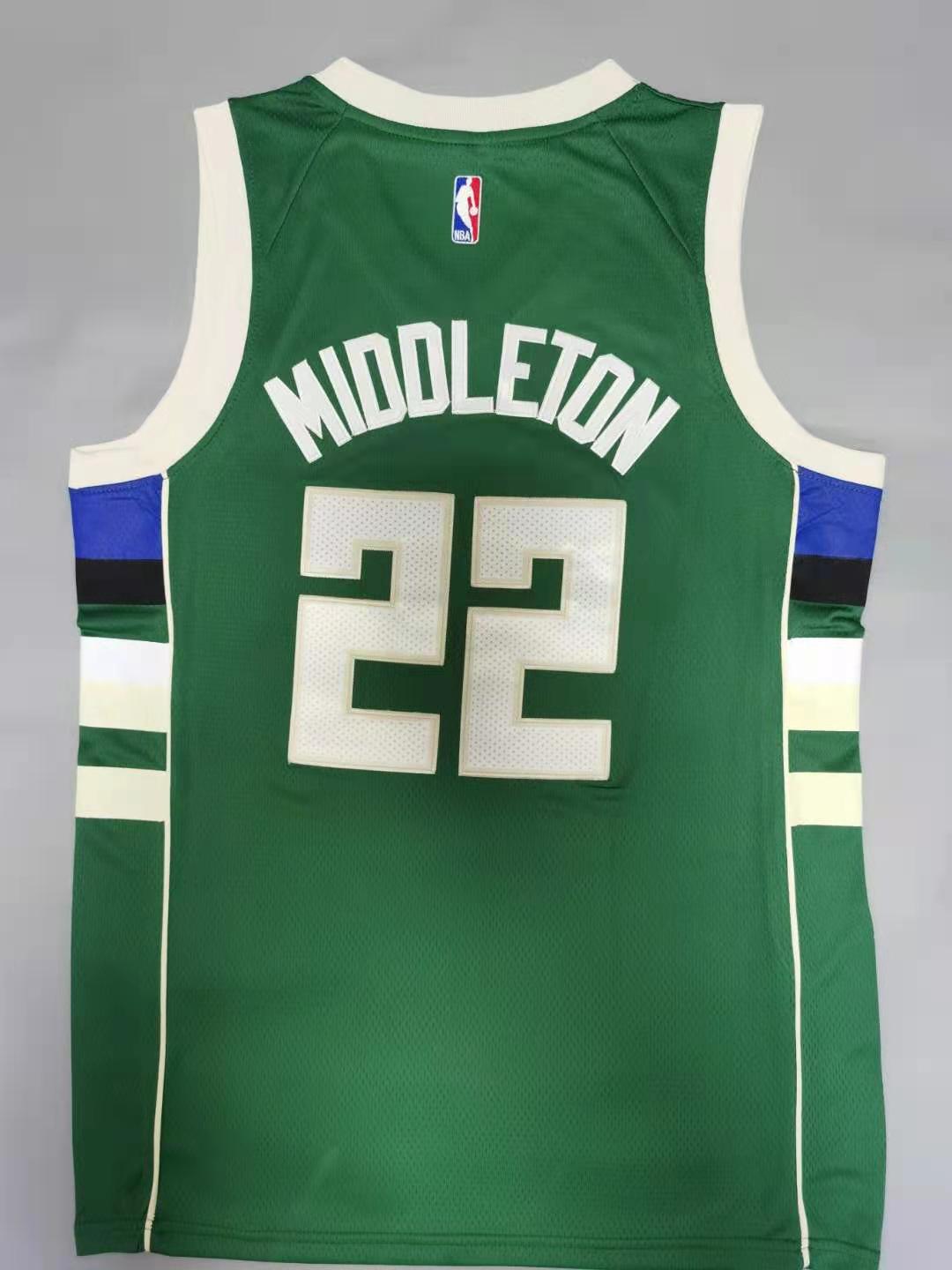 Men's Milwaukee Bucks Khris Middleton #22 Green Fast Break Road Replica Jersey