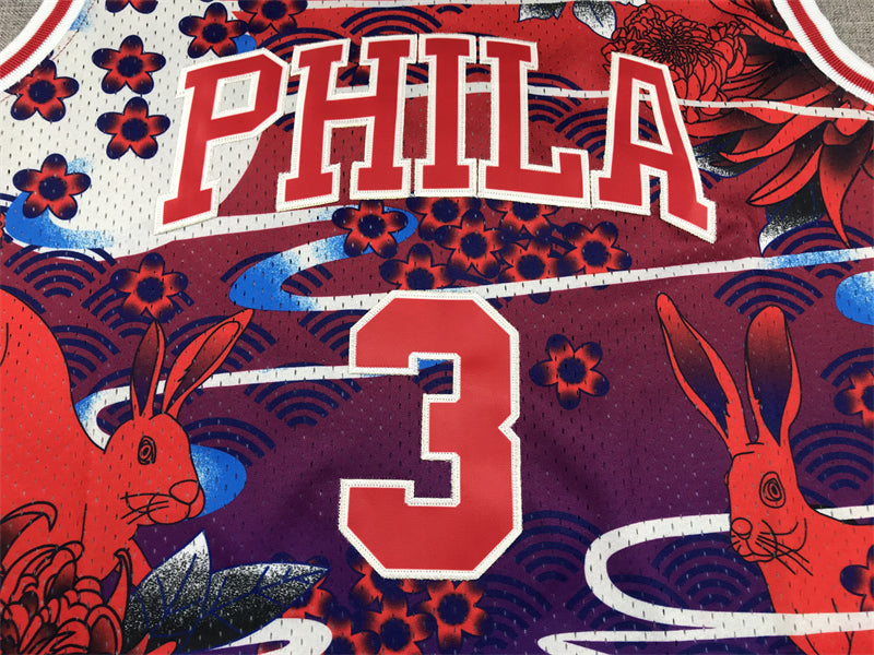 Men's Philadelphia 76ers Allen Iverson #3 Year of Rabbit Edition Hardwood Classics Swingman Jersey