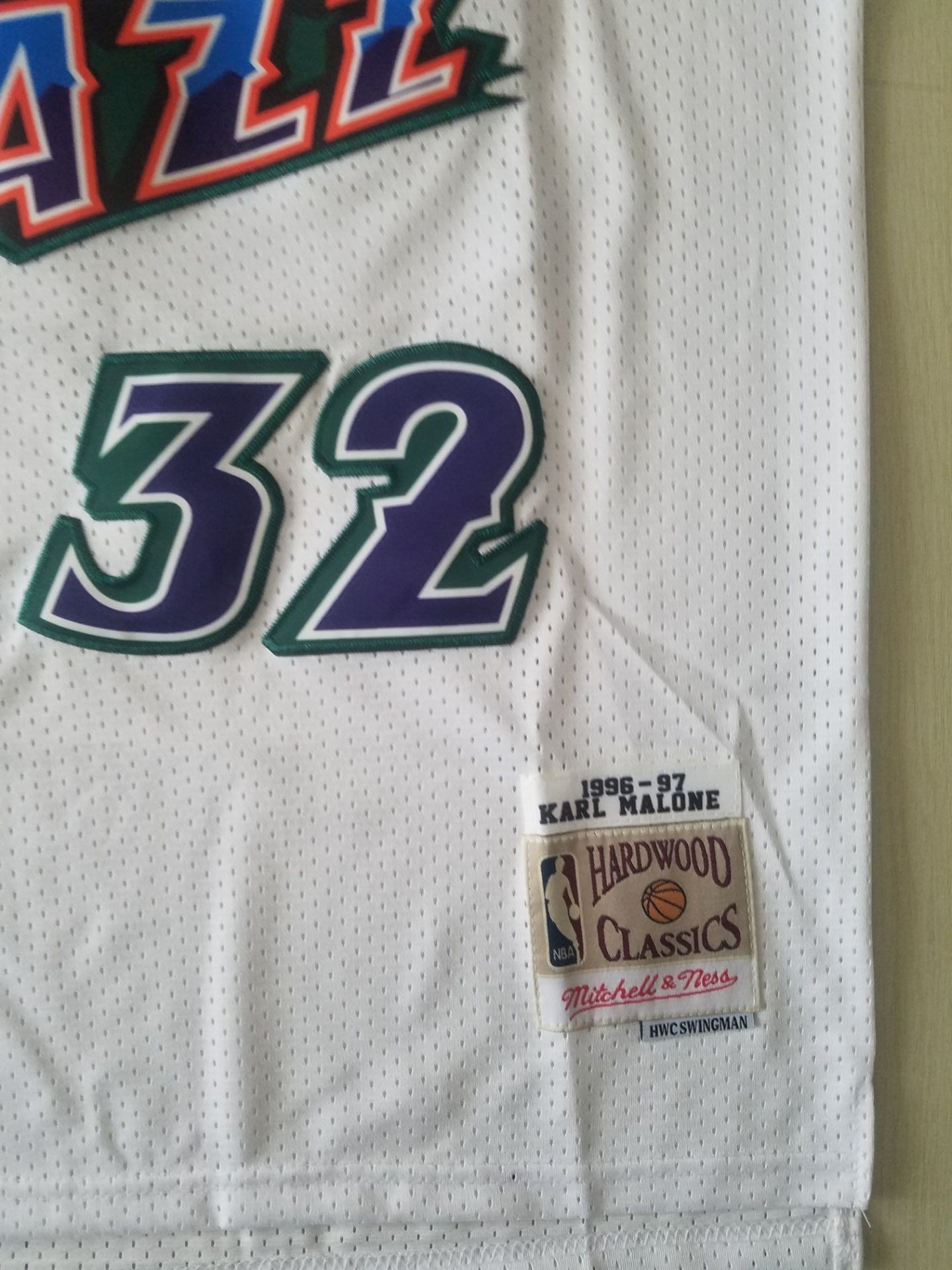 Men's Utah Jazz Karl Malone White 1996-97 Hardwood Classics Swingman Jersey