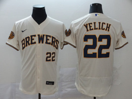 Men's Milwaukee Brewers Christian Yelich #22 MLB Beige Player Jersey