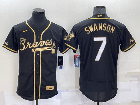 Men's Atlanta Braves Dansby Swanson #7 Black Fashion Stitched Jersey