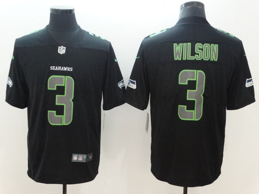 Men's Seattle Seahawks Russell Wilson #3 Black Authentic Game Jersey