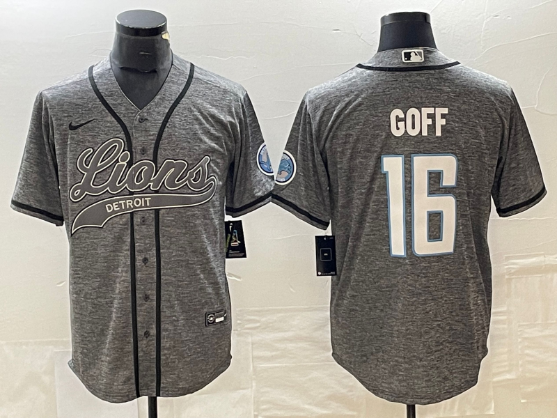 Men's Detroit Lions Jared Goff #16 Gray Game Jersey Joint Edition