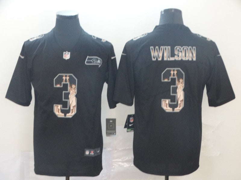 Men's Seattle Seahawks #3 Russell Wilson Black Authentic Game Jersey