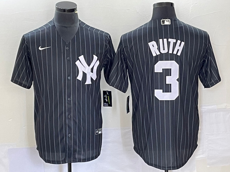 Men's New York Yankees Babe Ruth #3 Black Replica Player Jersey