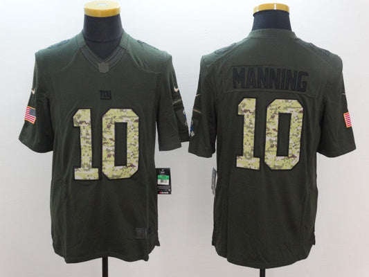 Men's New York Giants Eli Manning #10 Army Green Game Jersey