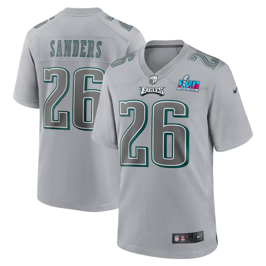 Men's Philadelphia Eagles Miles Sanders #26 Gray Super Bowl LVII Patch Atmosphere Fashion Game Jersey