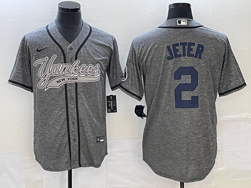 Men's New York Yankees Derek Jeter #2 Gray Game Jersey Joint Edition