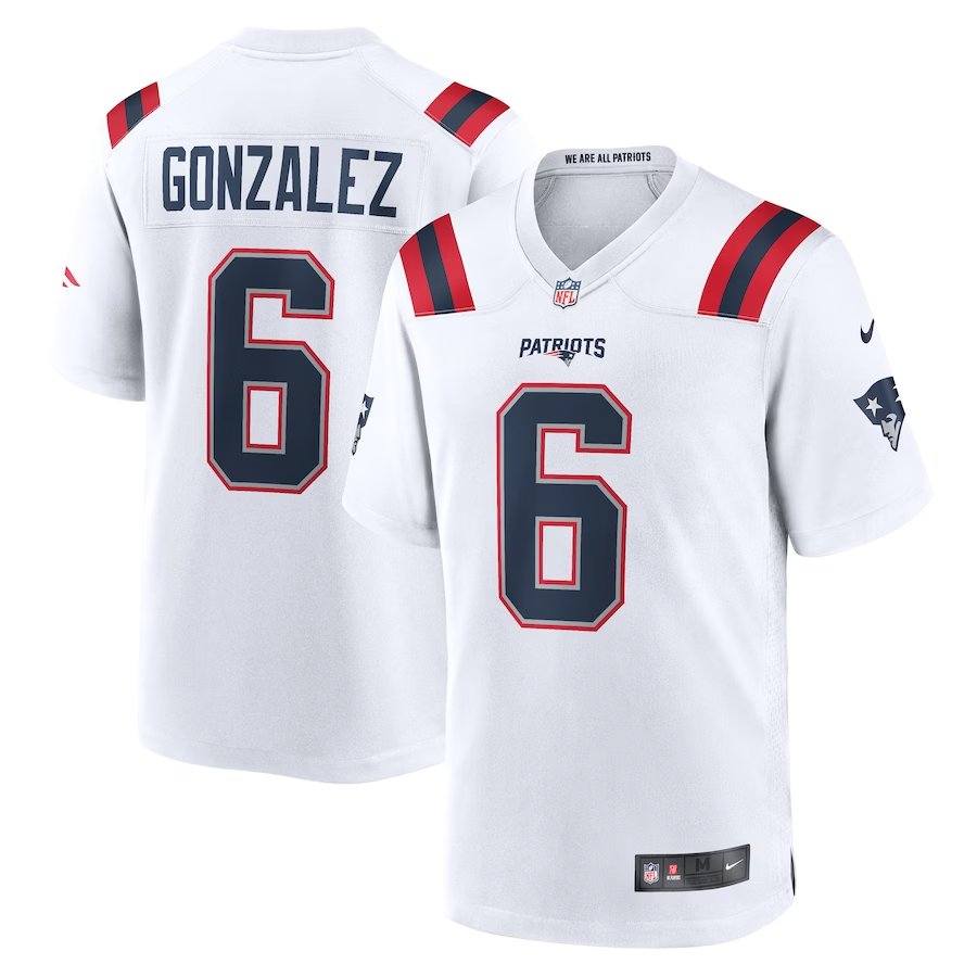 Men's New England Patriots Christian Gonzalez #6 White Game Jersey