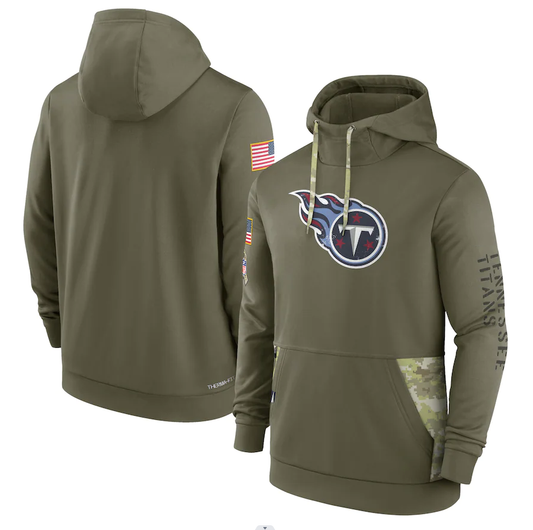 Men's Tennessee Titans Olive 2022 Salute to Service Therma Performance Pullover Hoodie