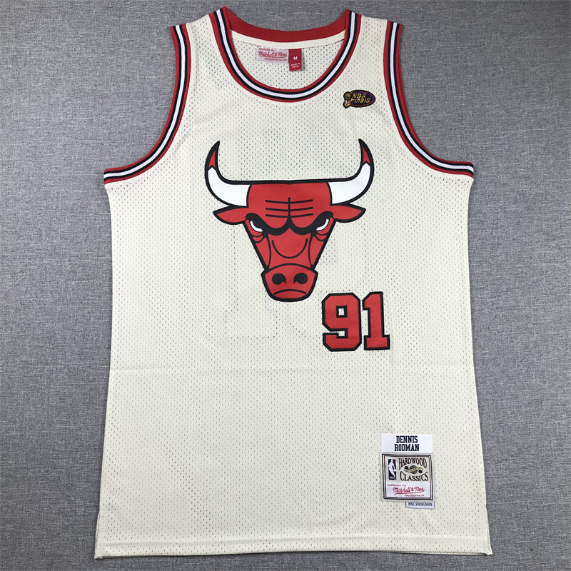 Men's Chicago Bulls Dennis Rodman #91 Cream Hardwood Classics Swingman Jersey