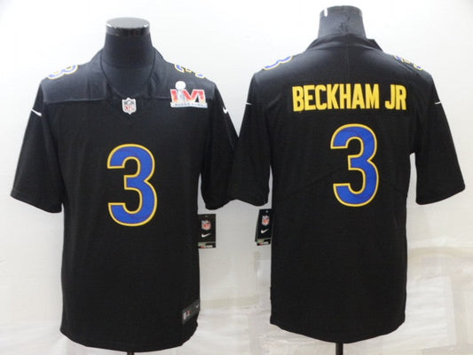 Men's Los Angeles Rams Odell Beckham Jr. #3 Black Super Bowl LVI Game Fashion Jersey