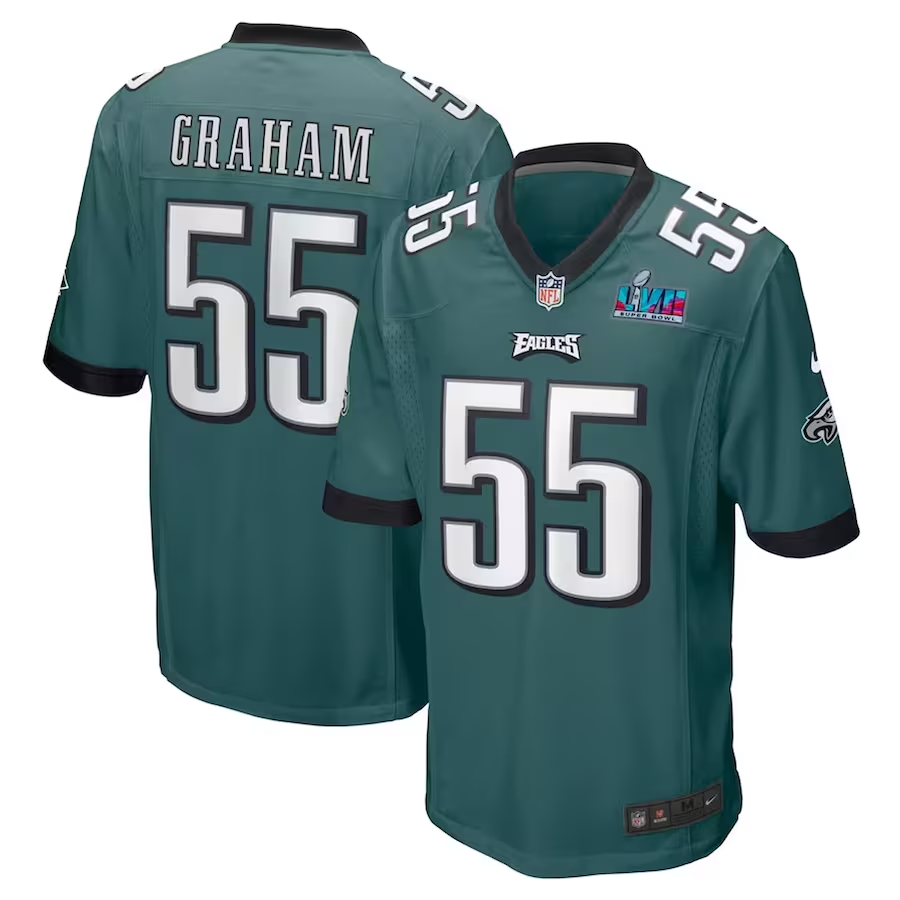 Men's Philadelphia Eagles Brandon Graham #55 Midnight Green Super Bowl LVII Patch Game Jersey