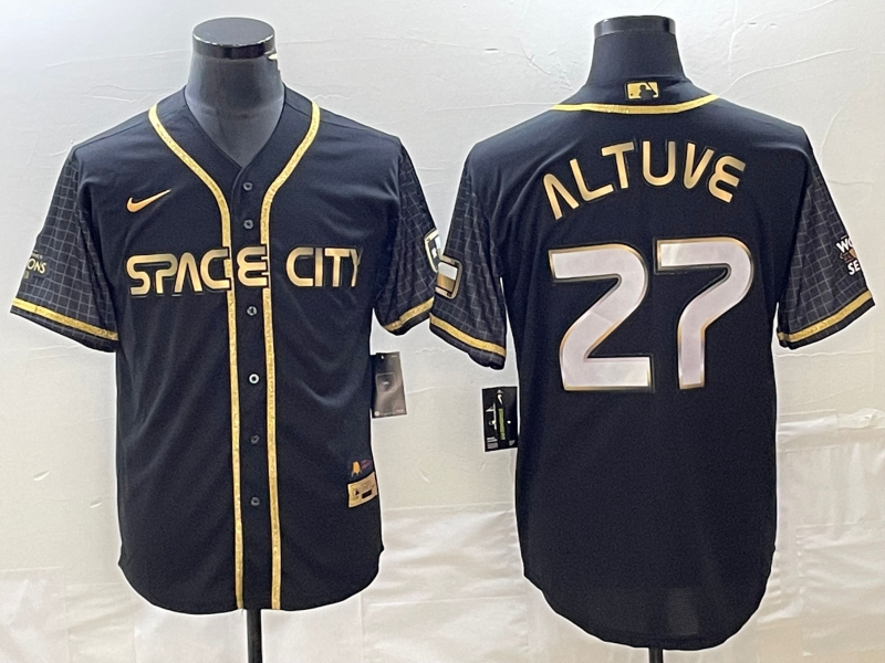 Men's Houston Astros Jose Altuve #27 Black City Connect Replica Player Jersey