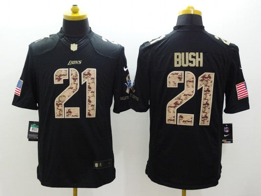 Men's Detroit Lions Reggie Bush #21 Black Game Jersey