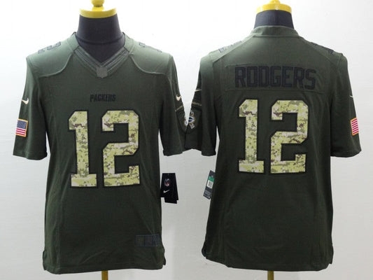 Men's Green Bay Packers Aaron Rodgers #12 Army Green Game Jersey