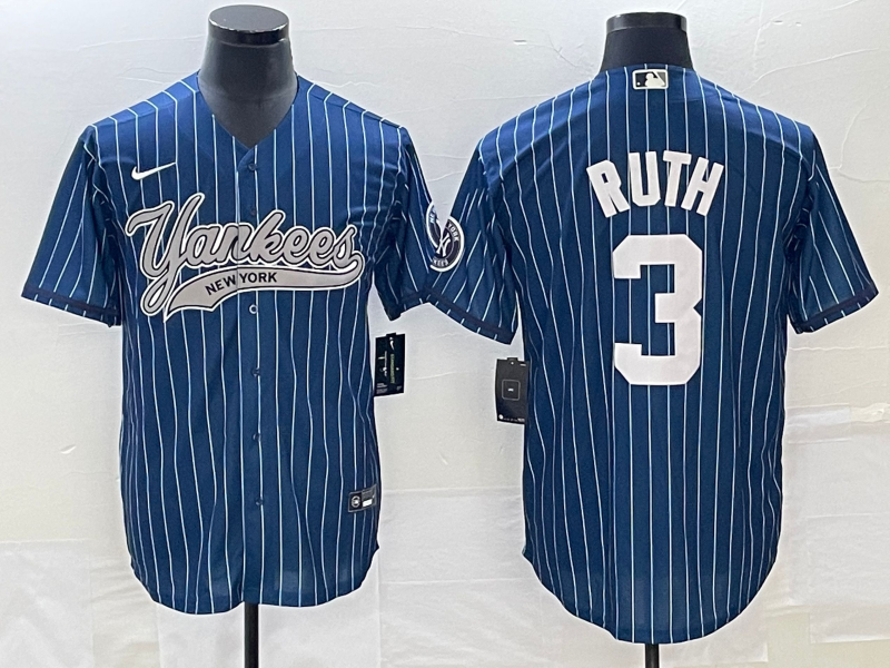 Men's New York Yankees Babe Ruth #3 Blue Player Jersey Joint Edition