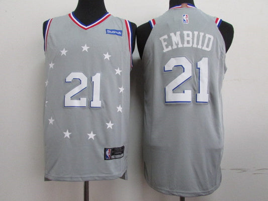 Men's Philadelphia 76ers Joel Embiid #21 NBA Gray Replica Jersey