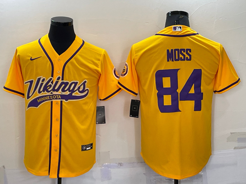 Men's Minnesota Vikings Randy Moss #84 Yellow Game Jersey Joint Edition