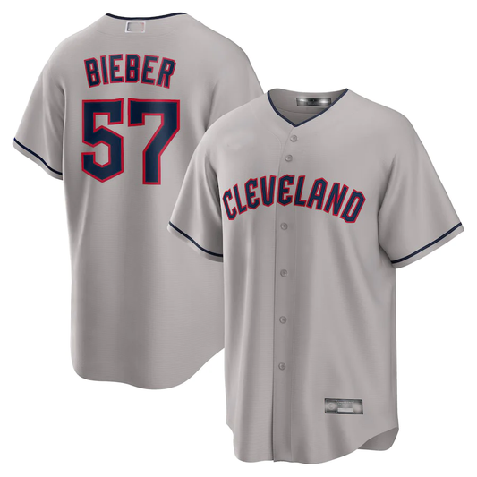 Men's Cleveland Guardians Shane Bieber #57 Gray Road Authentic Team Jersey