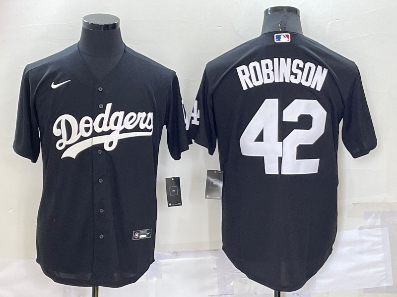 Men's Los Angeles Dodgers Jackie Robinson #42 Black Replica Baseball Jersey