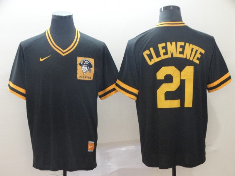 Men's Pittsburgh Pirates Roberto Clemente #21 Black Replica Game Jersey