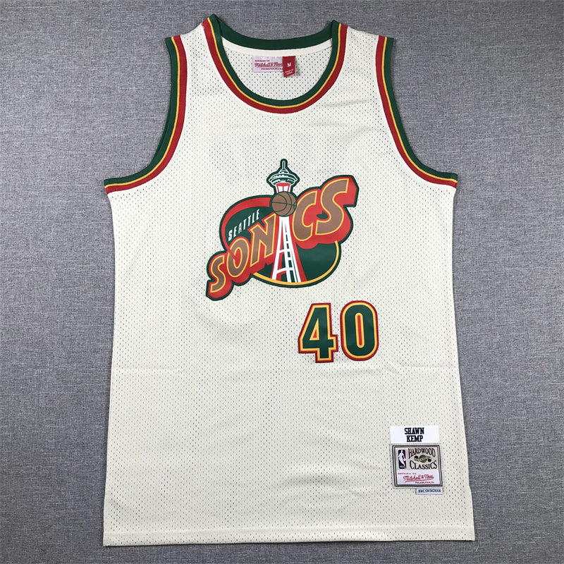 Men's Seattle Supersonics Shawn Kemp #40 Cream Chainstitch Swingman Jersey