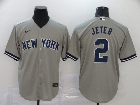 Men's New York Yankees Derek Jeter #2 Gray Replica Baseball Jersey