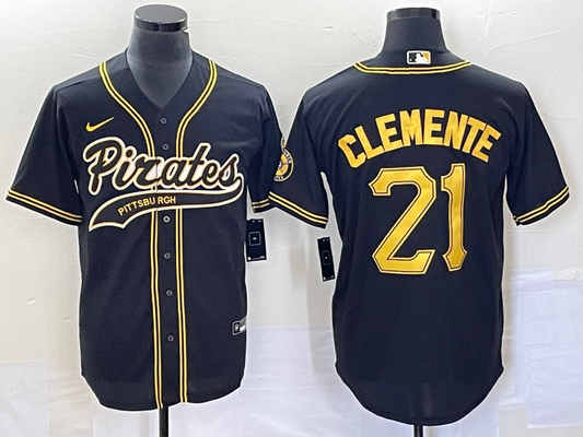 Men's Pittsburgh Pirates Roberto Clemente #21 Black Replica Team Jersey Joint Edition