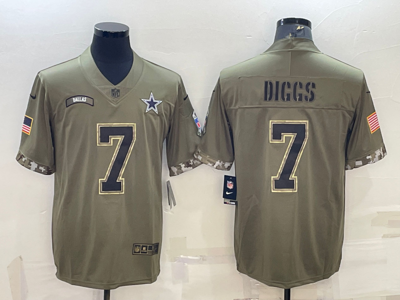 Men's Dallas Cowboys Trevon Diggs #7 Olive 2022 Salute To Service Limited Jersey