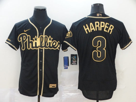 Men's Philadelphia Phillies Bryce Harper #3 Black Fashion Stitched Jersey