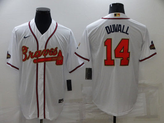 Men's Atlanta Braves Adam Duvall #14 White Replica Baseball Jersey