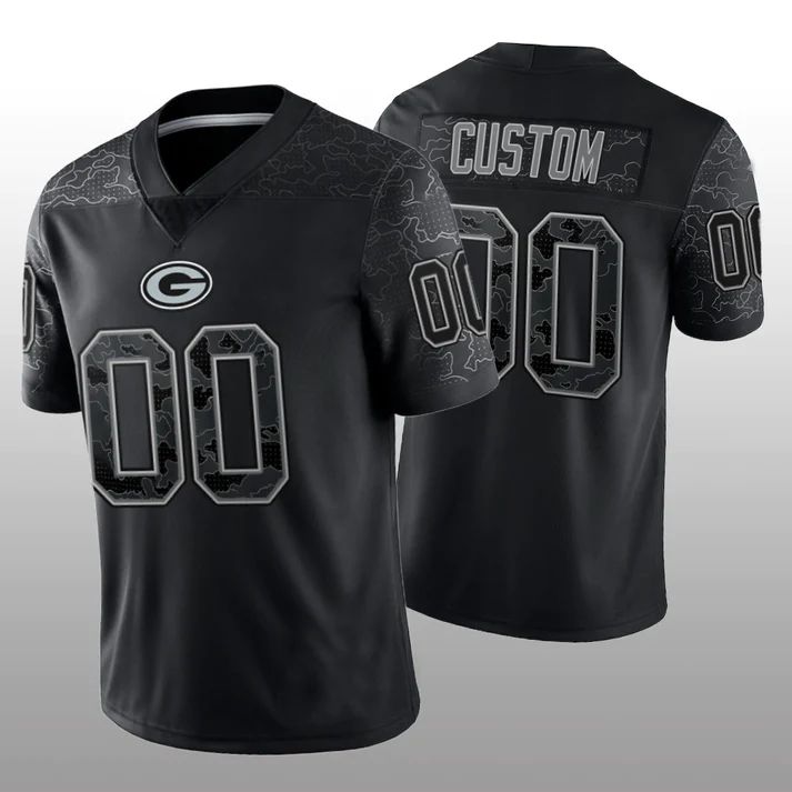 Custom Green Bay Packers Black RFLCTV Limited Jersey Stitched American Football Jerseys