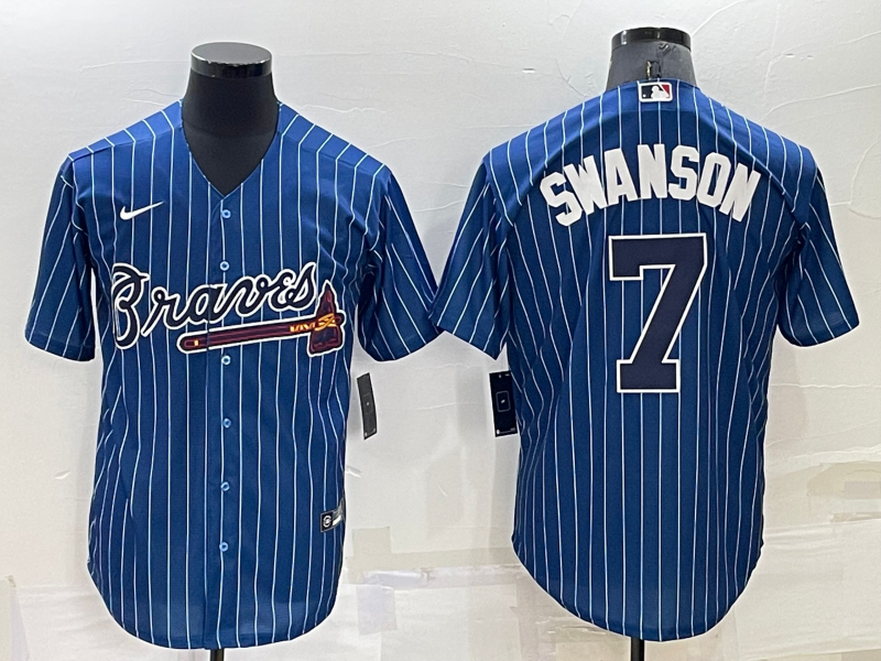 Men's Atlanta Braves Dansby Swanson #7 Blue Replica Player Jersey