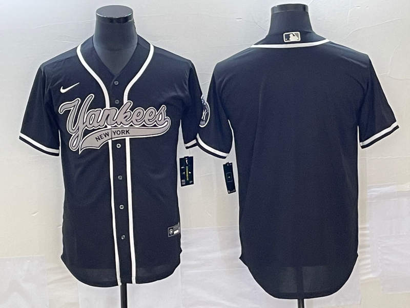 Men's New York Yankees Black Replica Blank Jersey Joint Edition