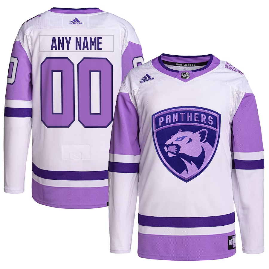 Men's Florida Panthers White/Purple Hockey Fights Cancer Primegreen Authentic Custom Jersey