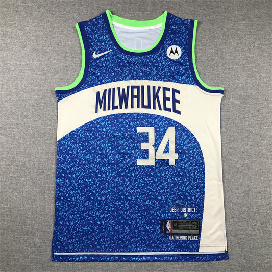 Men's Milwaukee Bucks Giannis Antetokounmpo #34 Blue 2023/24 Swingman Jersey - City Edition