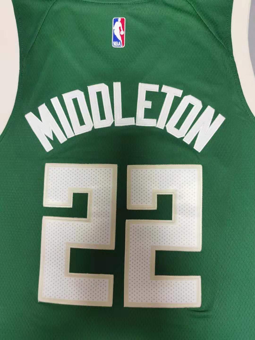 Men's Milwaukee Bucks Khris Middleton #22 Green Fast Break Road Replica Jersey