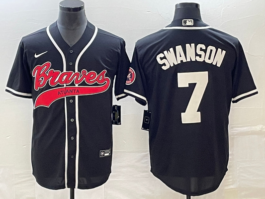 Men's Atlanta Braves Dansby Swanson #7 Black Replica Player Jersey Joint Edition