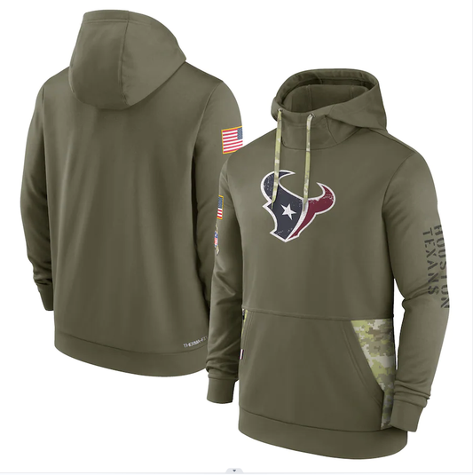 Men's Houston Texans Olive 2022 Salute to Service Therma Performance Pullover Hoodie