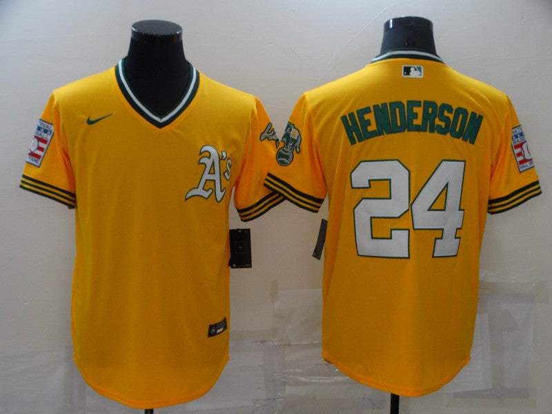 Men's Oakland Athletics Rickey Henderson #24 Yellow Replica Team Jersey