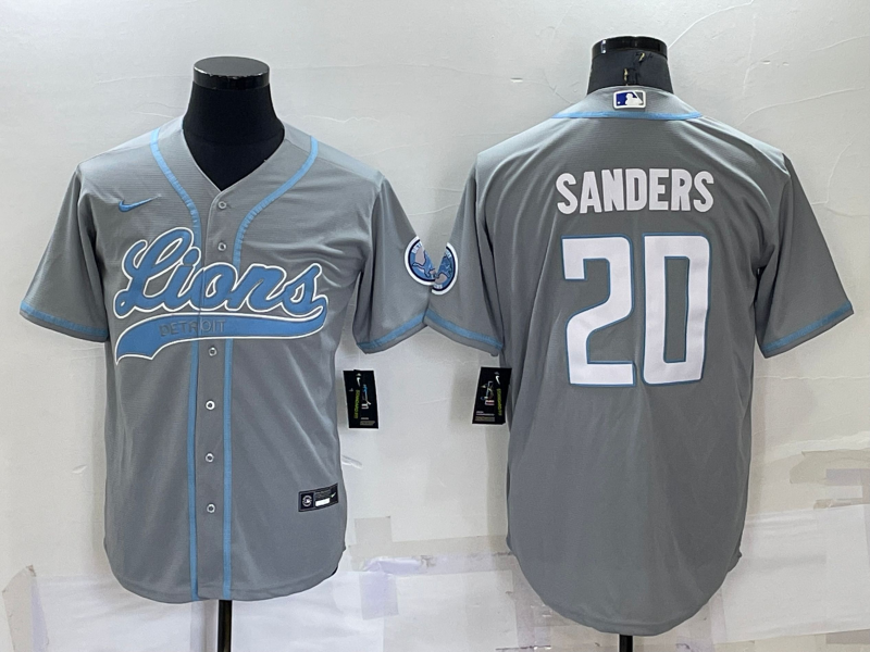 Men's Detroit Lions Barry Sanders #20 Gray Game Jersey Joint Edition