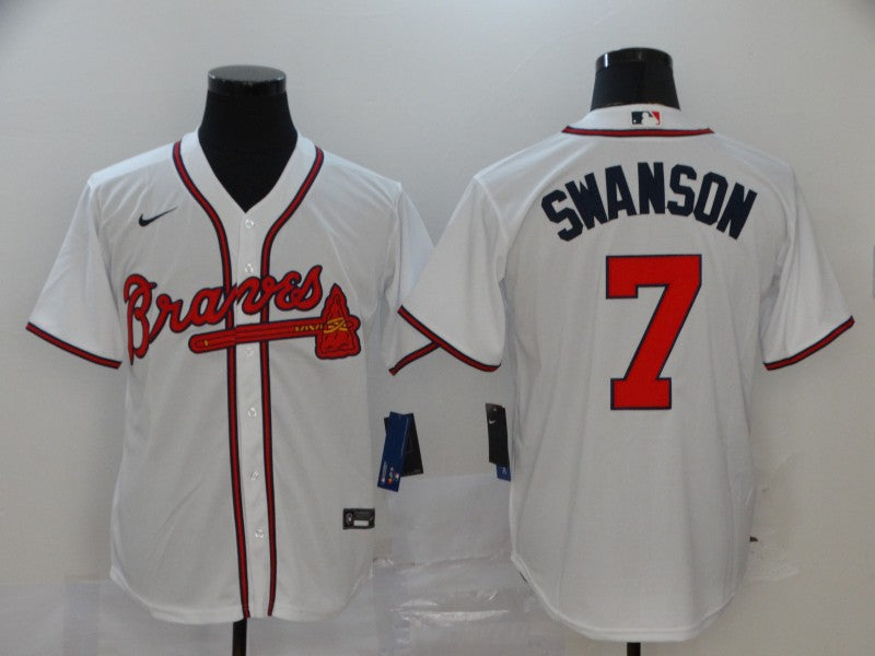 Men's Atlanta Braves Dansby Swanson #7 White Replica Player Jersey