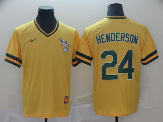 Men's Oakland Athletics Rickey Henderson #24 Yellow Replica Player Jersey