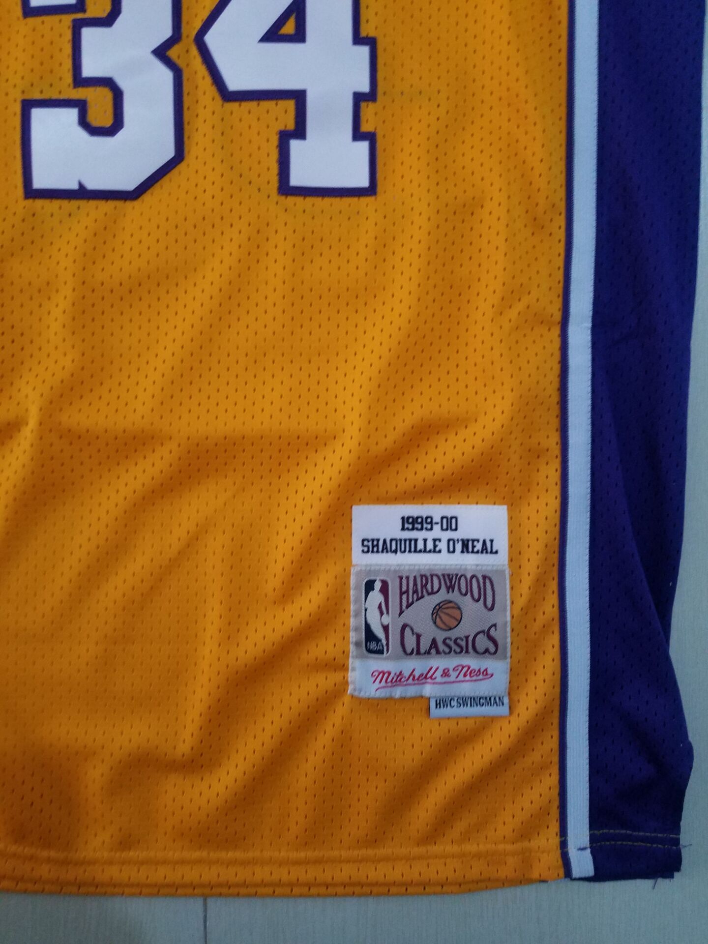 Men's Los Angeles Lakers Shaquille O'Neal #34 Yellow 1999-00 Classics Jersey